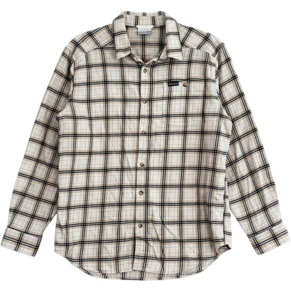Columbia Mens Plaid Long Sleeve Button Down Shirt Tan Black White Large AM1523